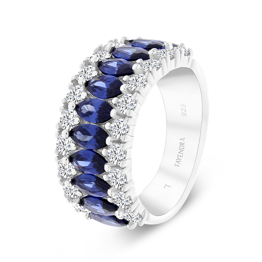 Sterling Silver 925 Ring Rhodium Plated Sapphire Corundum