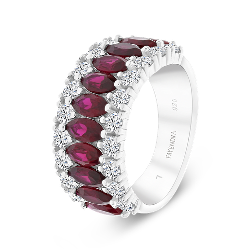 Sterling Silver 925 Ring Rhodium Plated Ruby Corundum