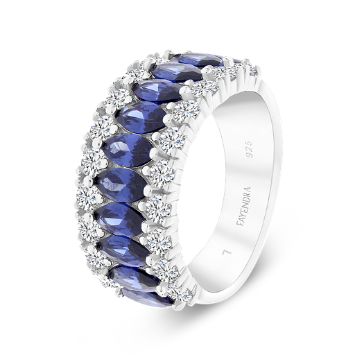 Sterling Silver 925 Ring Rhodium Plated Embedded With Tanzanite