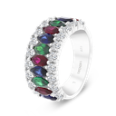 Sterling Silver 925 Ring Rhodium Plated Sapphire Corundum , Ruby Corundum , Emerald Zircon