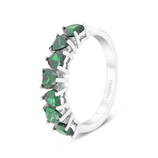 Sterling Silver 925 Ring Rhodium Plated Embedded With Emerald