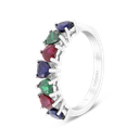 Sterling Silver 925 Ring Rhodium Plated Sapphire Corundum , Ruby Corundum , Emerald Zircon