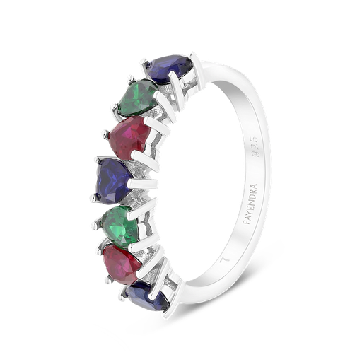 Sterling Silver 925 Ring Rhodium Plated Sapphire Corundum , Ruby Corundum , Emerald Zircon