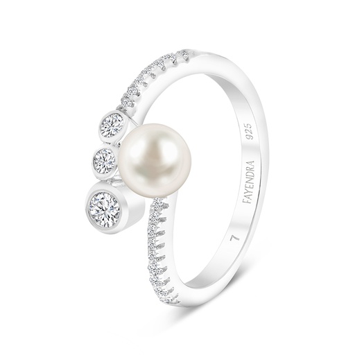 Sterling Silver 925 Ring Rhodium Plated Embedded With Natural White Pearl And White Zircon