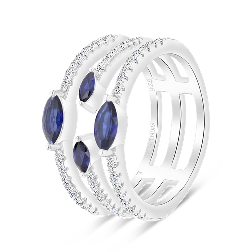 Sterling Silver 925 Ring Rhodium Plated Sapphire Corundum