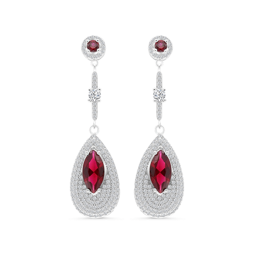 [EAR01RUB00WCZB068] Sterling Silver 925 Earring Rhodium Plated Ruby Corundum