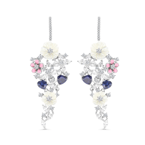 [EAR01MOP00TZTB083] Sterling Silver 925 Earring Rhodium Plated Natural White Shell Tanzanite Enamel