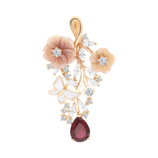 [PND03PNK00RUBA620] Sterling Silver 925 Pendant Rose Gold Plated Natural pink Shell Ruby Corundum Enamel