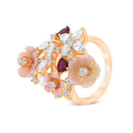 Sterling Silver 925 Ring Rose Gold Plated Natural pink Shell Ruby Corundum Enamel