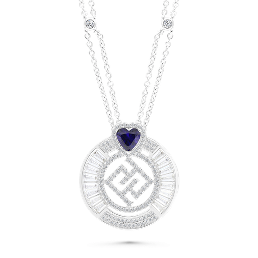 [NCL01SAP00WCZA360] Sterling Silver 925 Necklace Rhodium Plated Sapphire Corundum