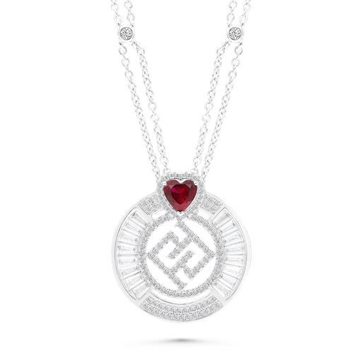 [NCL01RUB00WCZA360] Sterling Silver 925 Necklace Rhodium Plated Ruby Corundum