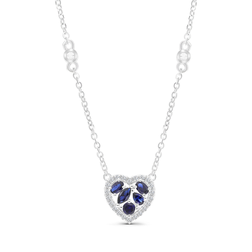 [NCL01SAP00WCZA361] Sterling Silver 925 Necklace Rhodium Plated Sapphire Corundum