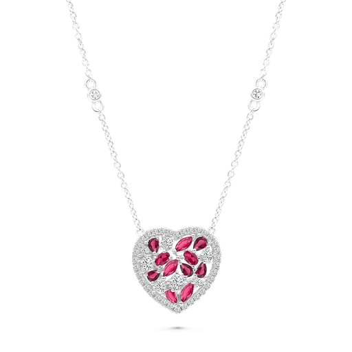 [NCL01RUB00WCZA362] Sterling Silver 925 Necklace Rhodium Plated Ruby Corundum