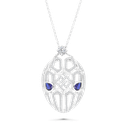 Sterling Silver 925 Necklace Rhodium Plated Sapphire Corundum