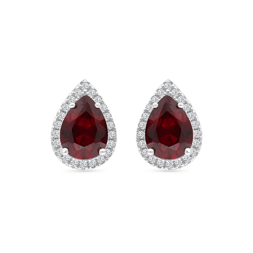 [EAR01RUB00WCZA974] Sterling Silver 925 Earring Rhodium Plated Ruby Corundum