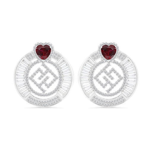 [EAR01RUB00WCZA975] Sterling Silver 925 Earring Rhodium Plated Ruby Corundum