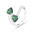 Sterling Silver 925 Ring Rhodium Plated Embedded With Emerald