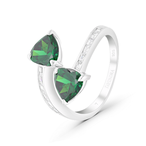 Sterling Silver 925 Ring Rhodium Plated Embedded With Emerald