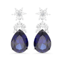 Sterling Silver 925 Earring Rhodium Plated Sapphire Corundum