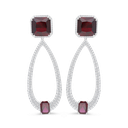 Sterling Silver 925 Earring Rhodium Plated Embedded With Ruby Corundum