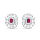 Sterling Silver 925 Earring Rhodium Plated Embedded With Ruby Corundum