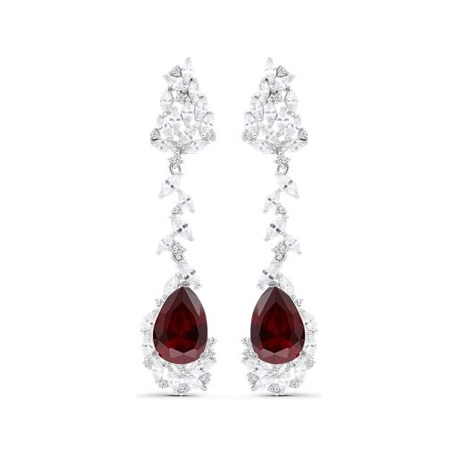 [EAR01RUB00WCZB377] Sterling Silver 925 Earring Rhodium Plated Embedded With Ruby Corundum