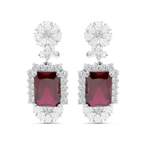 [EAR01RUB00WCZB378] Sterling Silver 925 Earring Rhodium Plated Embedded With Ruby Corundum