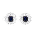 Sterling Silver 925 Earring Rhodium Plated Embedded With Sapphire Corundum