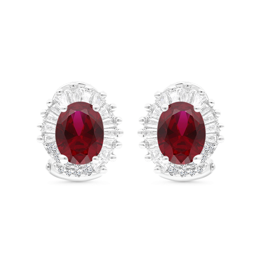 [EAR01RUB00WCZB381] Sterling Silver 925 Earring Rhodium Plated Embedded With Ruby Corundum