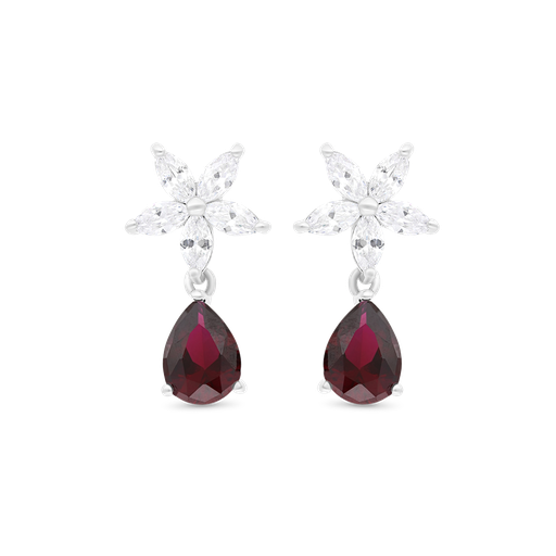 [EAR01RUB00WCZB396] Sterling Silver 925 Earring Rhodium Plated Embedded With Ruby Corundum