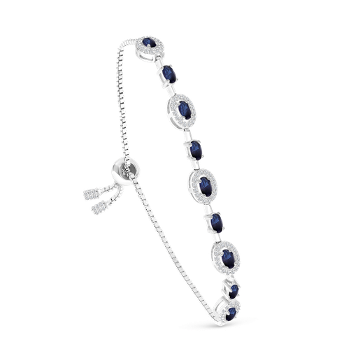 [BRC01SAP00000A719] Sterling Silver 925 Bracelet Rhodium Plated Sapphire Corundum