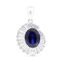 Sterling Silver 925 Pendant Rhodium Plated Embedded With Sapphire Corundum