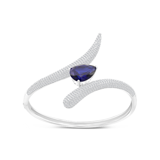 [BNG01SAP00WCZA101] Sterling Silver 925 Bangle Rhodium Plated Embedded With Sapphire Corundum And White CZ