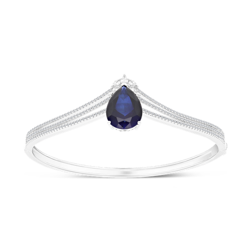 [BNG01SAP00WCZA103] Sterling Silver 925 Bangle Rhodium Plated Embedded With Sapphire Corundum And White CZ
