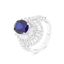 Sterling Silver 925 Ring Rhodium Plated Embedded With Sapphire Corundum