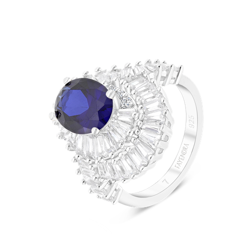 Sterling Silver 925 Ring Rhodium Plated Embedded With Sapphire Corundum