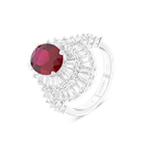 Sterling Silver 925 Ring Rhodium Plated Embedded With Ruby Corundum