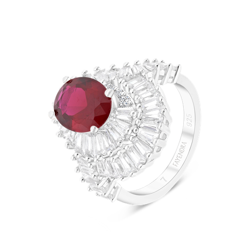 Sterling Silver 925 Ring Rhodium Plated Embedded With Ruby Corundum