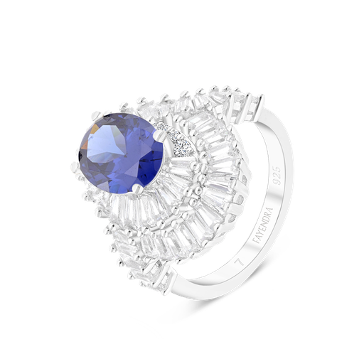 Sterling Silver 925 Ring Rhodium Plated Embedded With Tanzanite