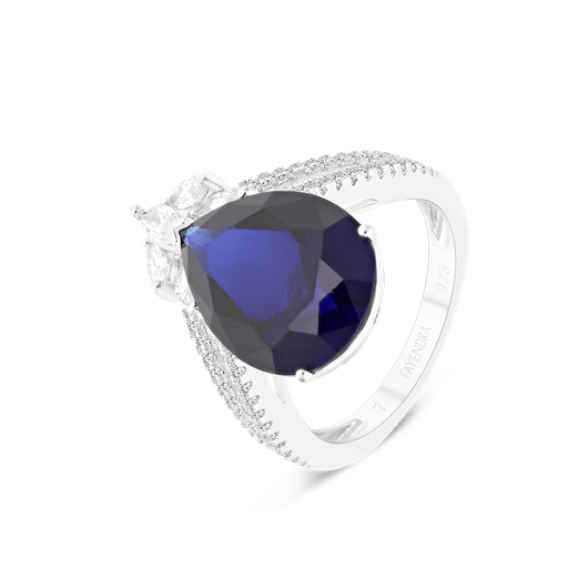 Sterling Silver 925 Ring Rhodium Plated Sapphire Corundum