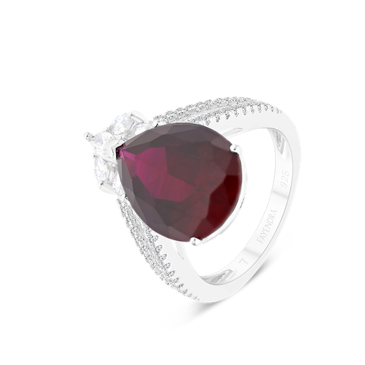 Sterling Silver 925 Ring Rhodium Plated Ruby Corundum