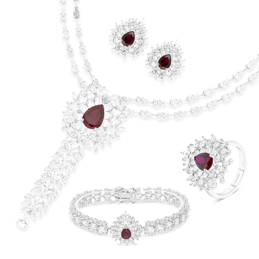 Sterling Silver 925 Set Rhodium Plated Ruby Corundum