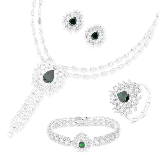 Sterling Silver 925 Set Rhodium Plated Embedded With Emerald