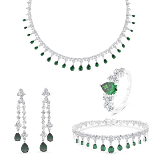 Sterling Silver 925 Set Rhodium Plated Embedded With Emerald