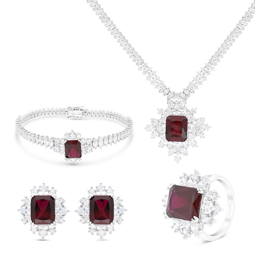 Sterling Silver 925 Set Rhodium Plated Ruby Corundum