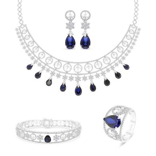 Sterling Silver 925 Set Rhodium Plated Embedded With Sapphire Corundum