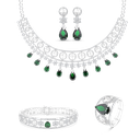 Sterling Silver 925 Set Rhodium Plated Embedded With Emerald