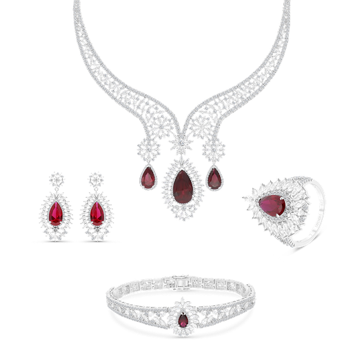 Sterling Silver 925 Set Rhodium Plated Embedded With Ruby Corundum