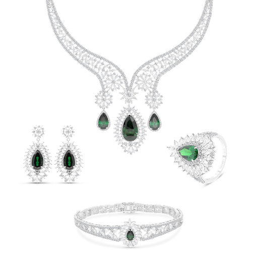 Sterling Silver 925 Set Rhodium Plated Embedded With Emerald