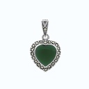 Sterling Silver 925 Pendant Embedded With Natural Green Agate And Marcasite Stones